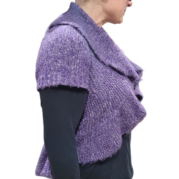 Decree Women's Purple Metallic Shrug Cardigan Sweater Sz Medium Wool Blend Cozy - Picture 7 of 9